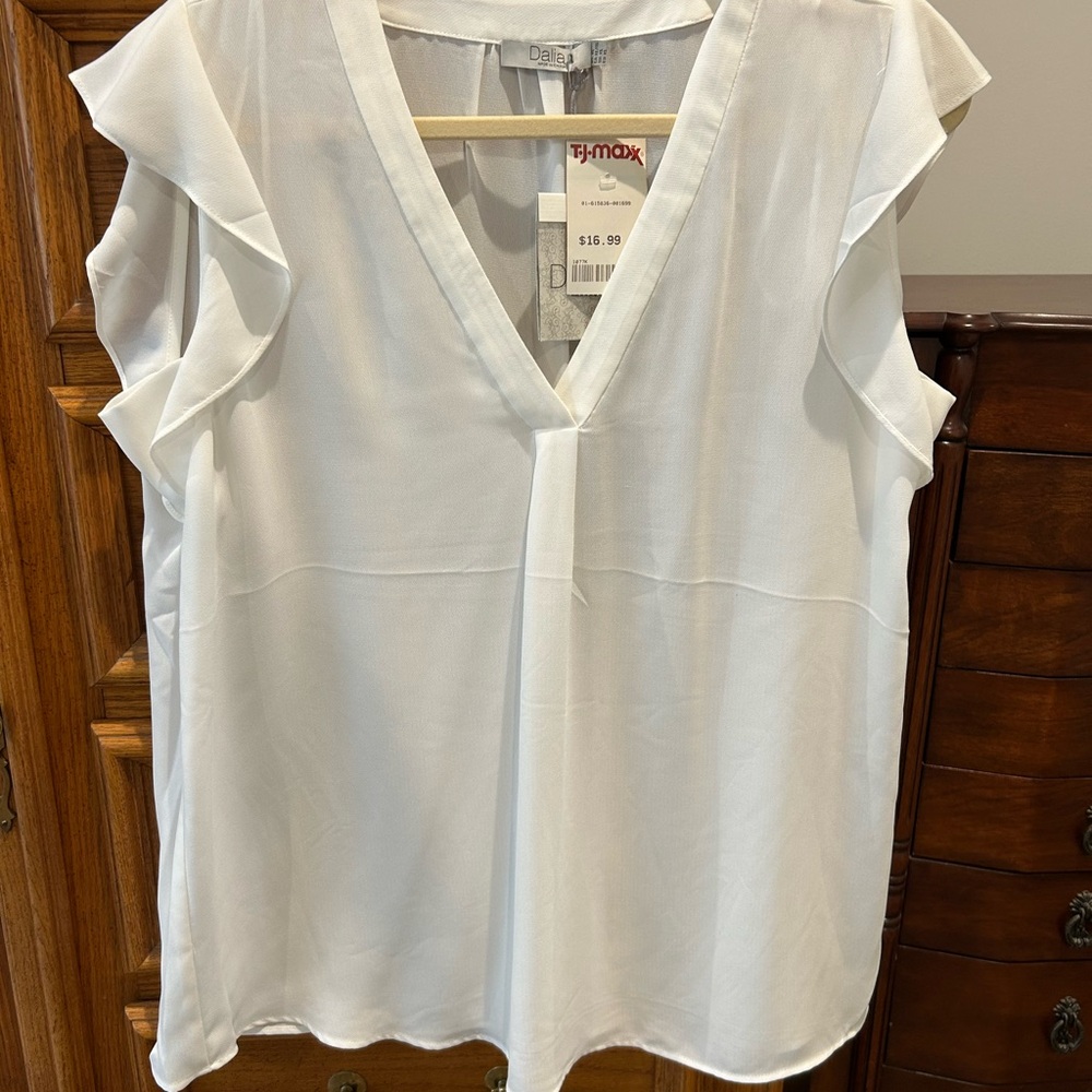 Dalia White Flutter Sleeve Blouse with Ruffled Design